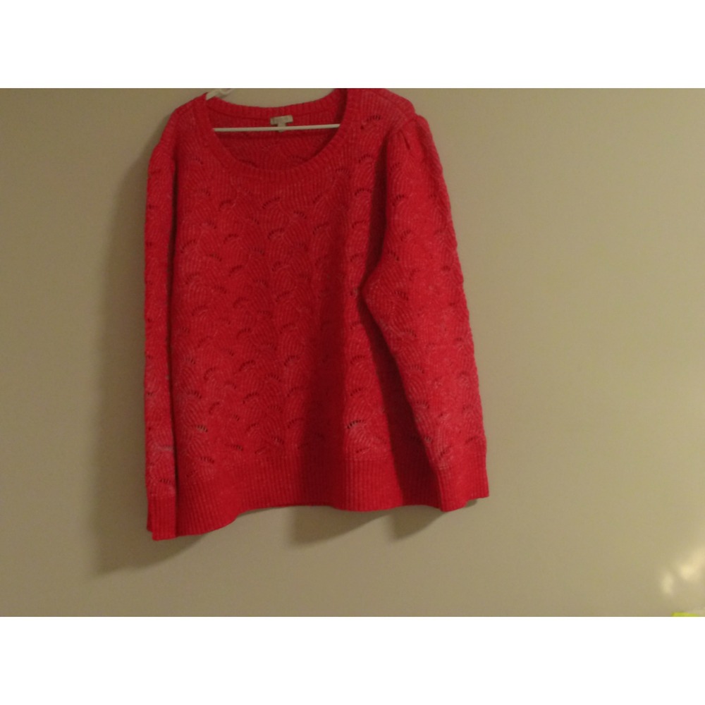 Talbots Plus Womens 3X Red Pointelle Knit Scalloped Long Sleeve Sweater Pullover